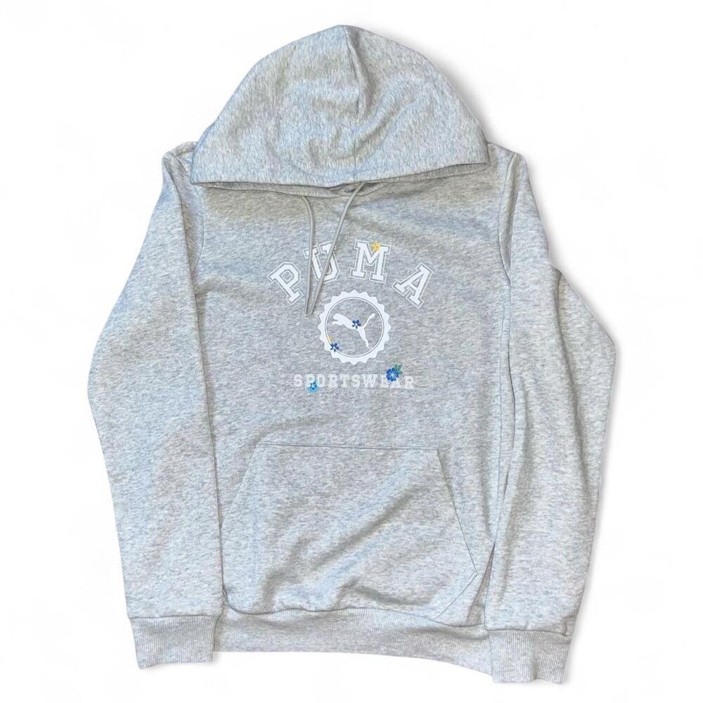 Puma Kids Girls' Gray Hoodie with Flowers SZ M